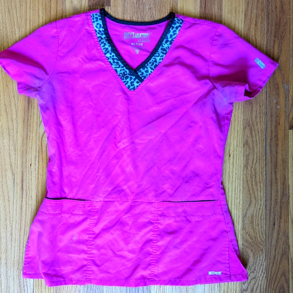 Grey's Anatomy Pink Cheetah Print Scrub Top